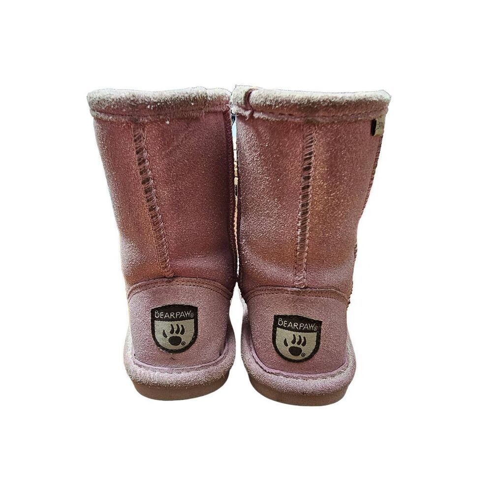 Bearpaw Boots Mid Calf Pink Glitter Elle Exotic Suede SheepskinGirls Size 11 EUC